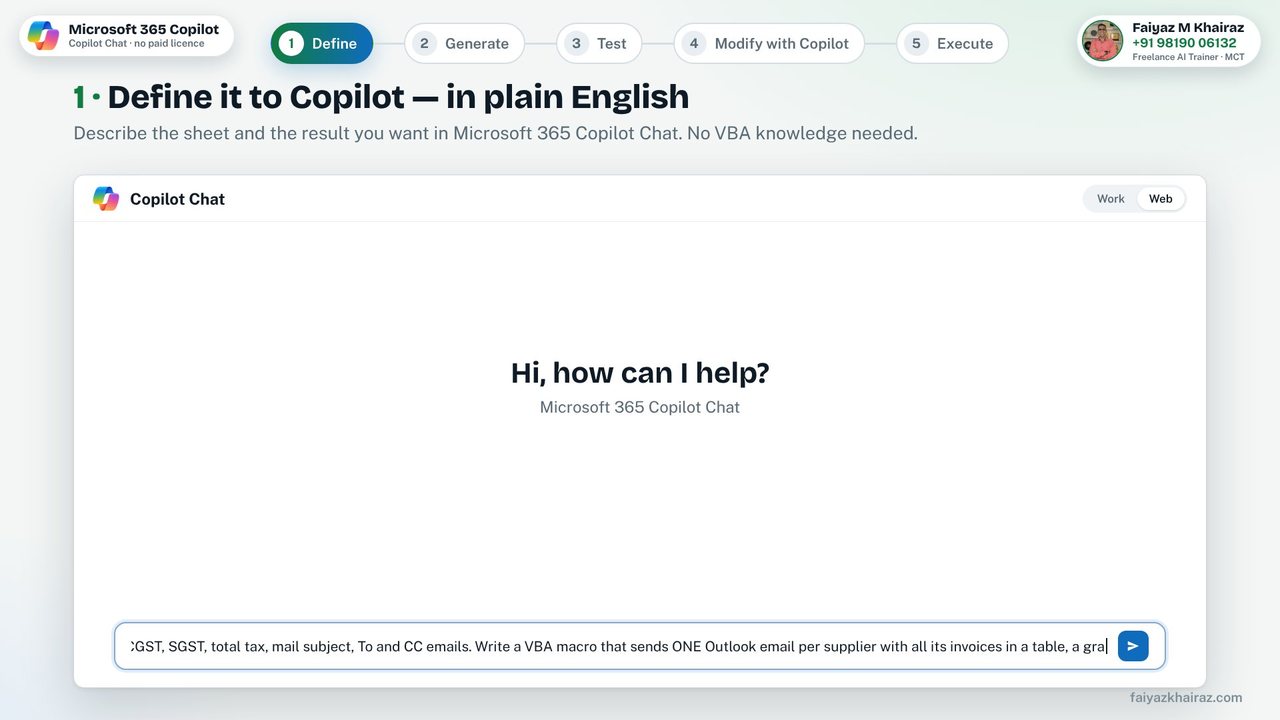 Typing the prompt into Microsoft 365 Copilot Chat